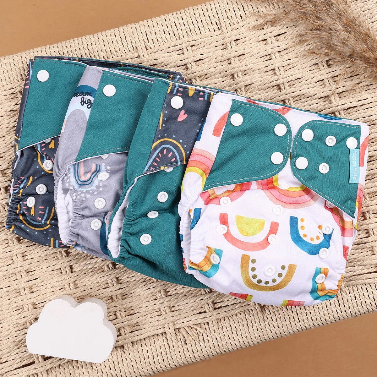 Eco Friendly Cloth Diaper - HappyFlute 4Pcs Reusable Baby Diaper Set Waterproof Pocket Design