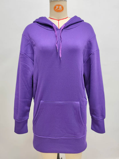 Oversized Hoodie Dress Women Loose Long Sleeve Pocket Drawstring Sweatshirt Dress Casual Streetwear Daily Wear Warm Pullover