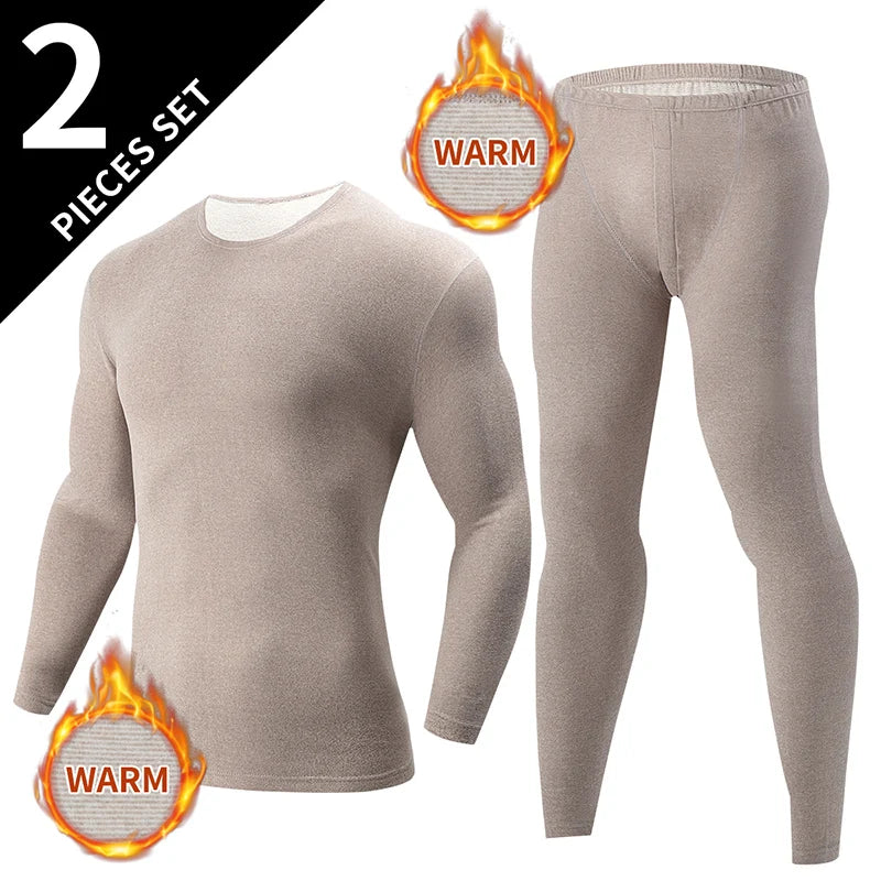 Men's Autumn/Winter Warm Underwear Set Solid Color Multi Color Round Neck Long Sleeve Top Letter Elastic Waist Casual Pants