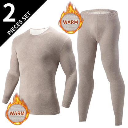 Men's Autumn/Winter Warm Underwear Set Solid Color Multi Color Round Neck Long Sleeve Top Letter Elastic Waist Casual Pants