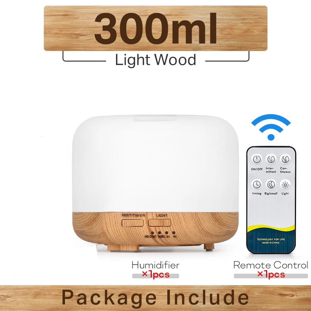 Ultrasonic Air Humidifier - Essential Oil Diffuser With Remote Control & LED Light