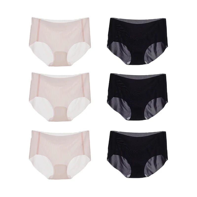6PCS Summer Ice Silk Seamless Underwear Ladies Summer Ultra-thin Sense Quick-drying Pants Briefs Panties M-XL