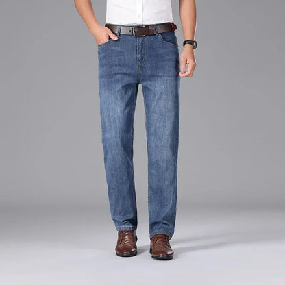 2026 Summer Brand Clothing Men's Straight Loose Lightweight Jeans Classic Badge Business Casual Thin Cotton Stretch Pants