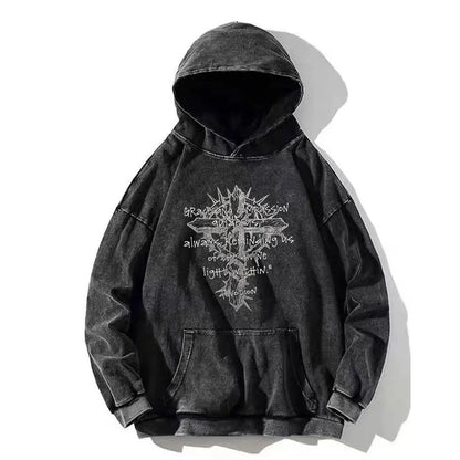 Vintage PSALM 91:11 Print Cotton Washed Hoodie Casual Hip Hop Men Women High Street Retro Hooded Sweatshirt Winter Pullover