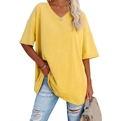Women's Short Sleeve T Shirt - Cotton Broadcloth Polyester Fabric Top, Loose Fit Tee