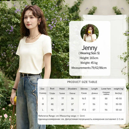 Women's Square-Neck T-Shirt – Elegant Cotton Short-Sleeve Top