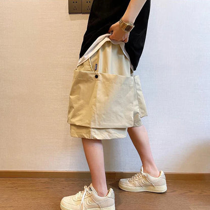 Men Cargo Shorts - Casual Streetwear Big Pocket Design Drawstring Waist Baggy Beach Shorts