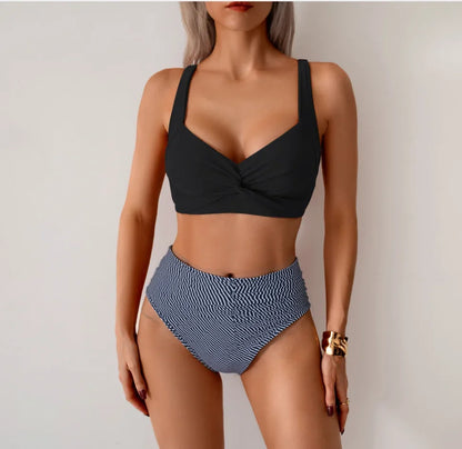 Black Push Up Bikini - Two Piece Swimsuit High Waist Padded Set for Women