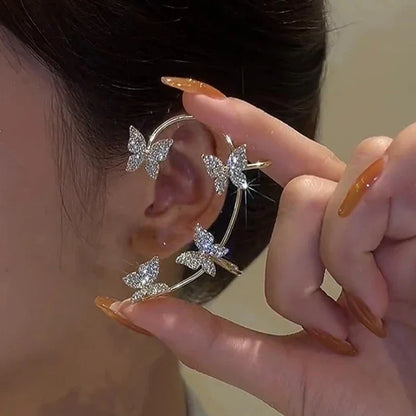 Silver Plated Metal Butterfly Ear Clips Without Piercing for Women Sparkling Zircon Ear Cuff Clip Earrings Wedding Jewelry