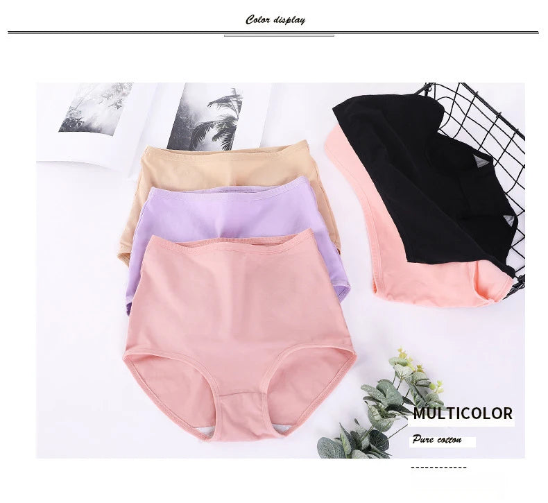 3pcs Cotton Women Panties Lady Plus Size Underwear Large Size High Waist Briefs Breathable Solid Color Female Lingerie