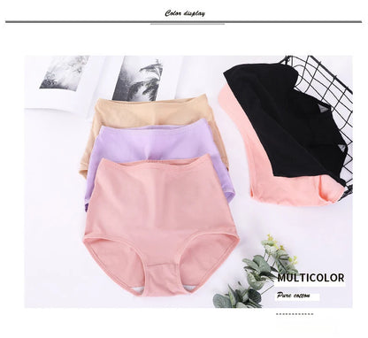 3pcs Cotton Women Panties Lady Plus Size Underwear Large Size High Waist Briefs Breathable Solid Color Female Lingerie