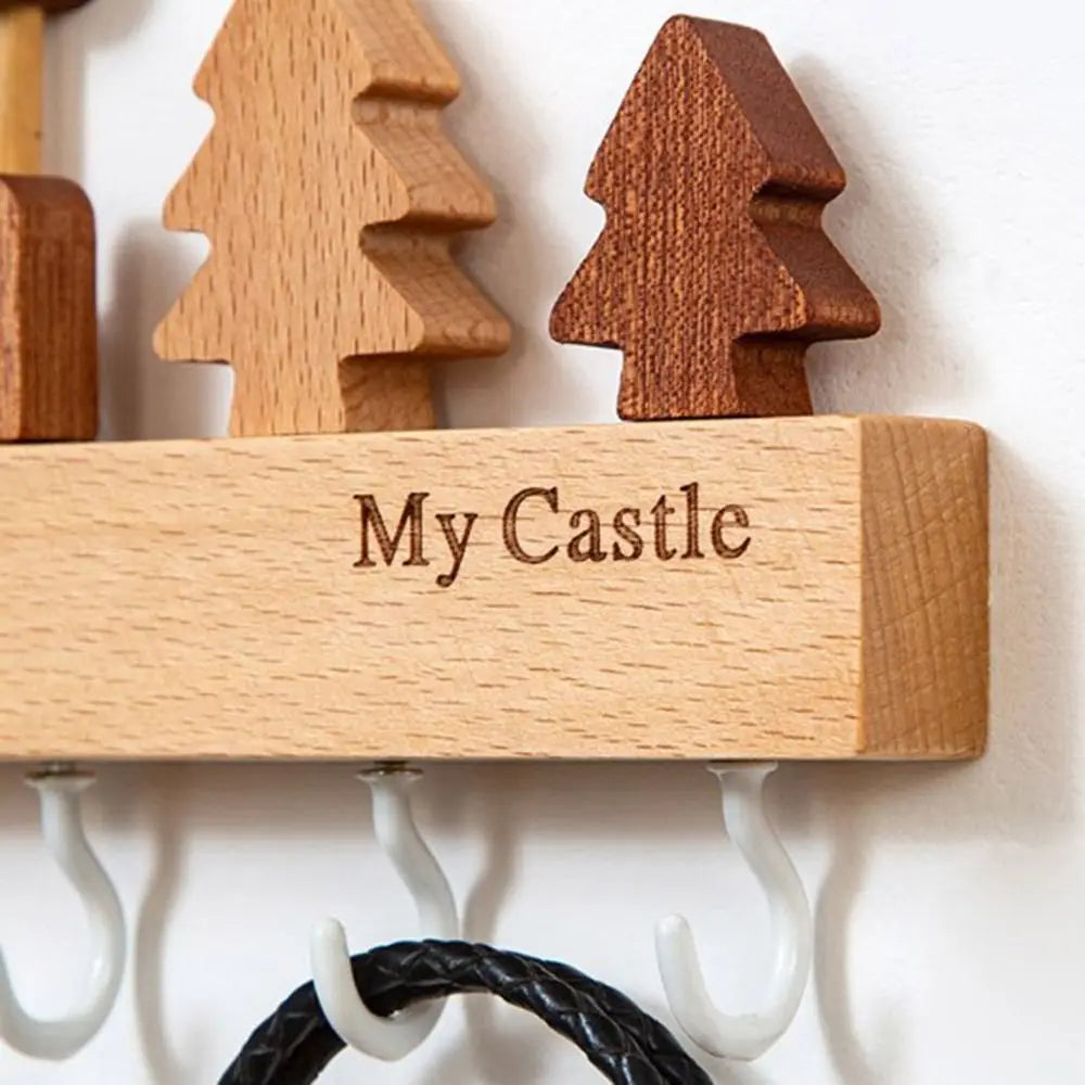 Charming Solid Wood Key Hook Rack - Punch-Free Wall Mount Storage For Keys, Coats & Towels - Perfect Home Decor Accessory