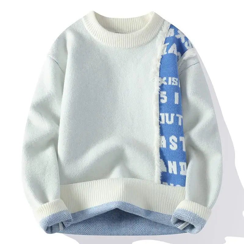 Patchwork Knitted Sweater - Men's Autumn Casual Streetwear Warm Pullover Jumper