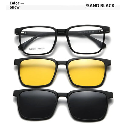 Magnetic Clip-On Glasses – Polarized Prescription Sunglasses with TR90 Frame for Men Women