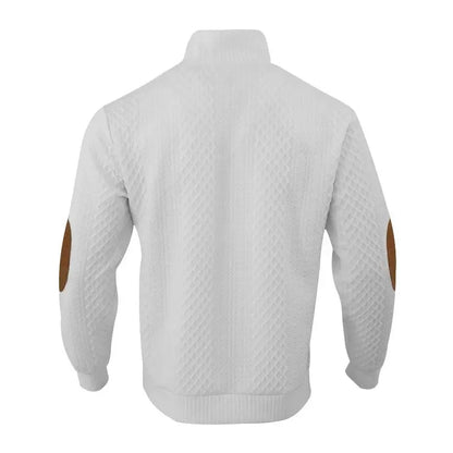 Men's Waffle Knit Quarter Zip Pullover with Contrast Trim and Elbow Patches Casual Long Sleeve Sweater
