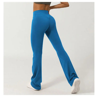 V-Cross Fitness Flare Pants Lifting Buttocks Cross Waist Yoga Sport Leggings Gym Outdoor Acticewear Workout Wide-Leg Pants