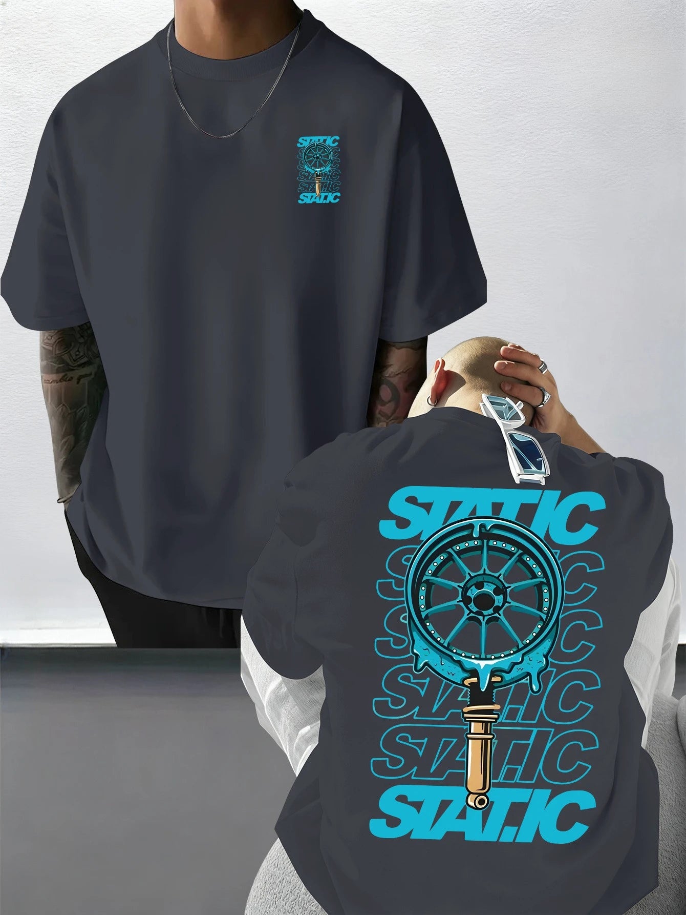 Men's Streetwear Static Wheel Rim Low Life T shirt Cotton Jogging  Tee Casual Trendy Oversized O-Neck Unisex Summer Spring shirt