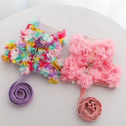 Pets Coller Harness Small Medium Dog Chihuahua Pomeranian Accessories Ins Style Collar with Strap Floral Puppy Leash Pet Harness