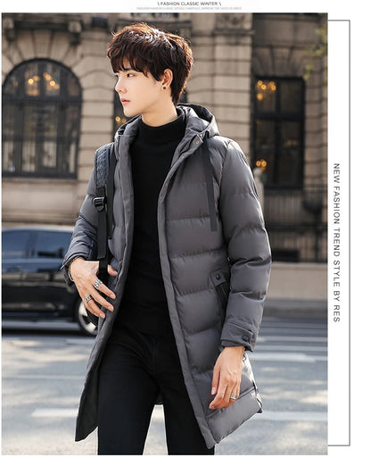 Mid-length New Thickened Hooded Jacket for Winter Men Warm Cotton-padded Jacket for MenLeisureDown Mountaineering Overcoat Men