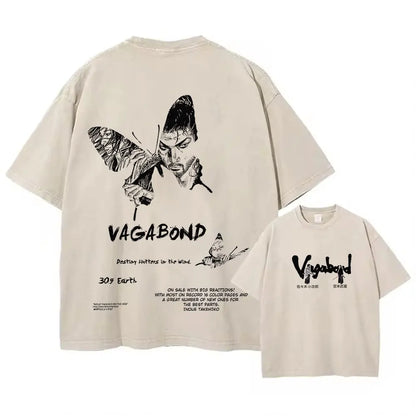 Men Streetwear Tshirt - Vintage Harajuku Anime Graphic Print Black Cotton Tee