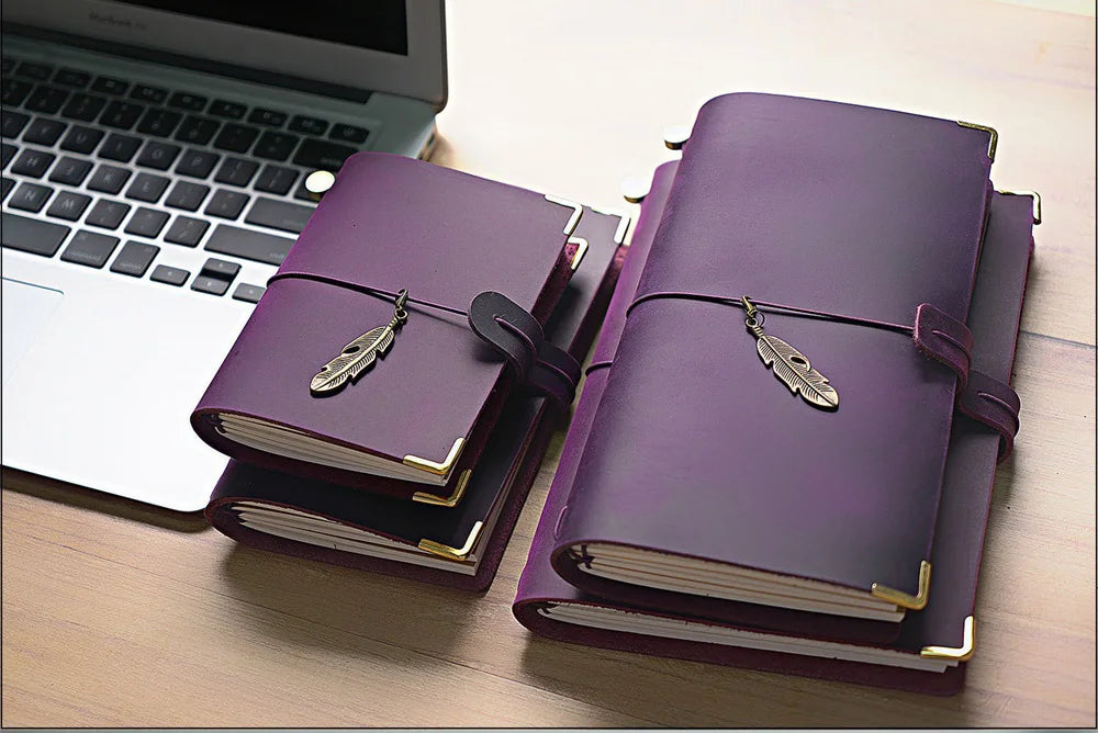 Leather Travel Journal - Refillable Notebook With Embossed Leather Cover, Handmade Diary