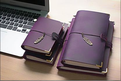 Leather Travel Journal - Refillable Notebook With Embossed Leather Cover, Handmade Diary