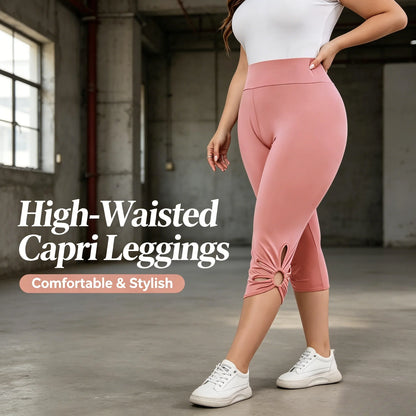 Women's plus Size Stretch Leggings Summer Elastic Waist Seamless Casual Capri Pants Short Length Essential Leggins for Mujer