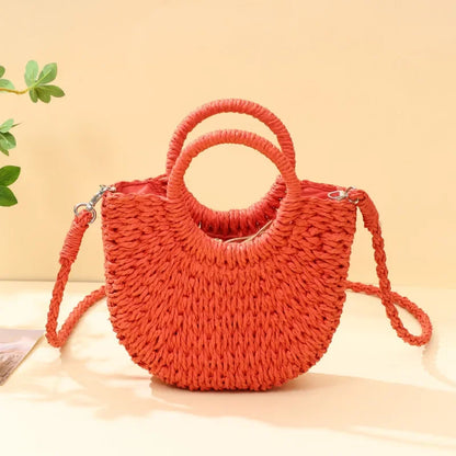 Straw Rattan Handbag – Large Capacity Half Moon Purse | Hollow Out Shoulder Bag
