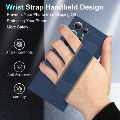 Handheld Silicone Elastic Wrist Strap Hard PC Phone Case Samsung Galaxy S26 S25 S24 S23 Ultra Plus A54 5G Matte Shockproof Cover