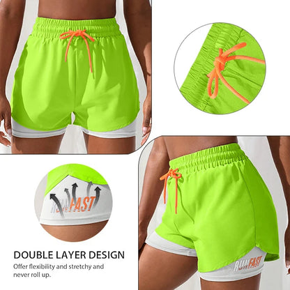 Women's High Rise Yoga Shorts - Elastic Waistband, Breathable Running Shorts