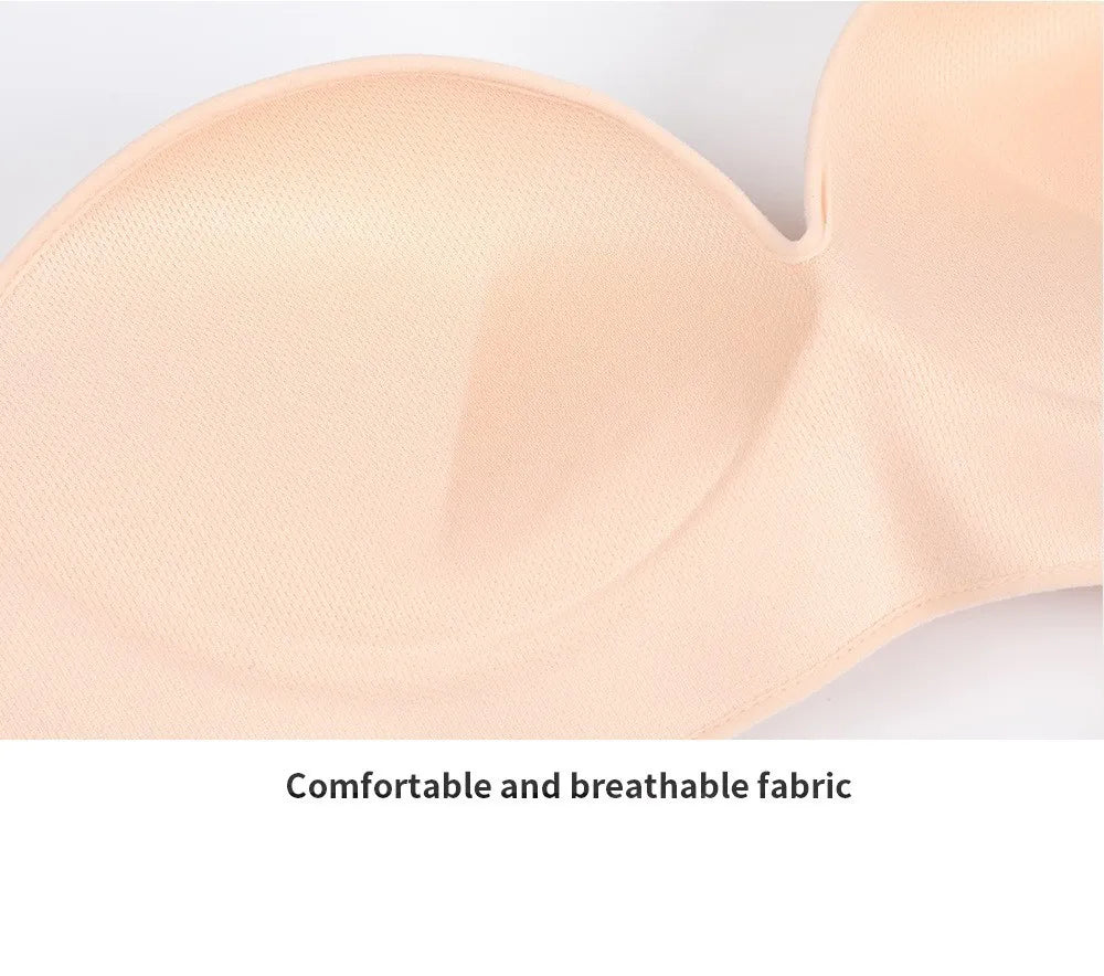 Strapless Push Up Bra - Front Closure Wireless Bralette, Seamless Nylon One-Piece Brassiere