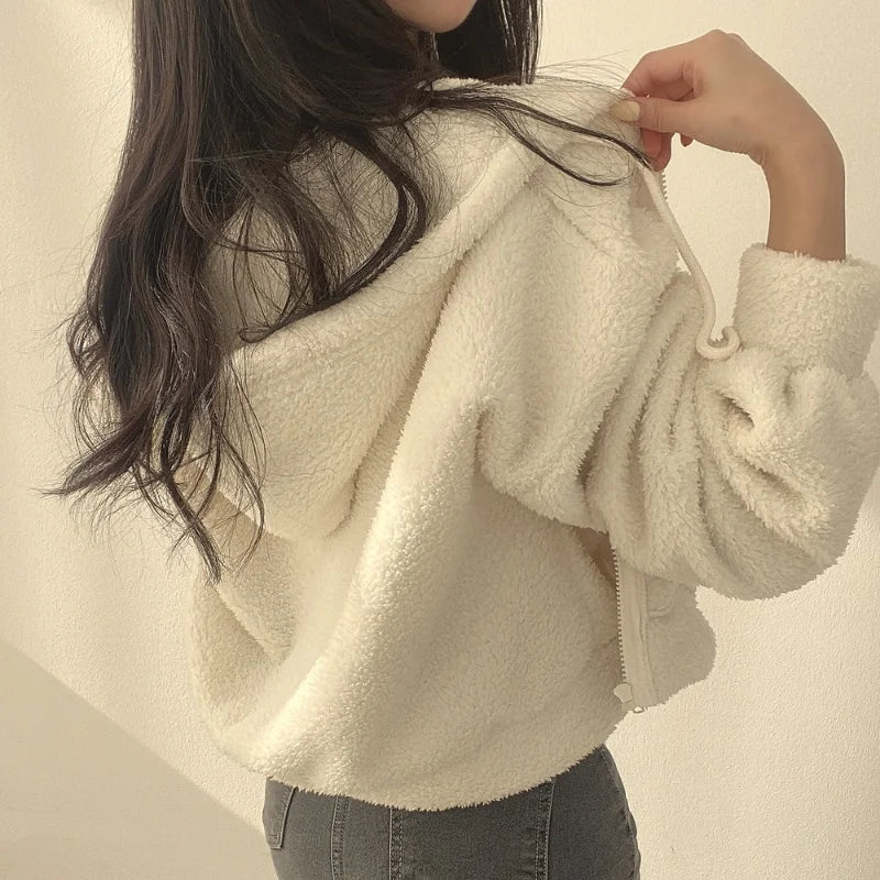 Women Fleece Hoodie - Thick Warm Winter Jacket With Zipper Hooded Outerwear