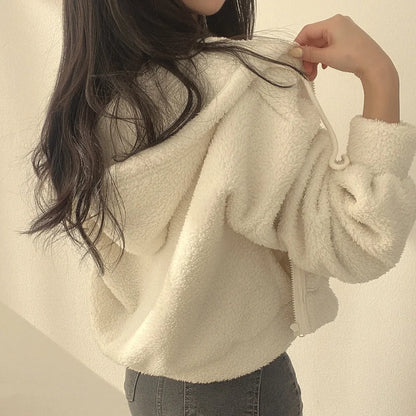 Women Fleece Hoodie - Thick Warm Winter Jacket With Zipper Hooded Outerwear
