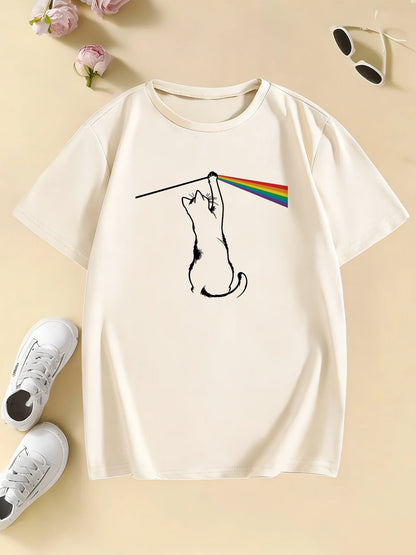 Fashion Rainbow Cat Design Printed T Shirts Kids Children's T-shirt Boys Girls Summer Spring Casual Top Tee