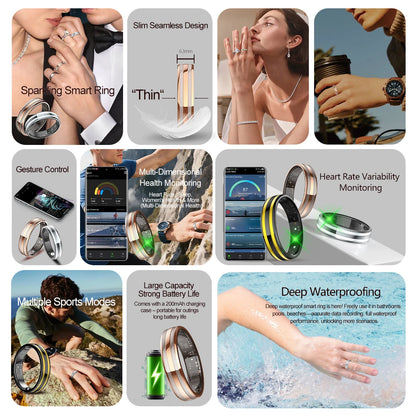 Fashion Smart Ring Health Monitor Sleep Tracker Step Calorie Counter Lightweight Waterproof Smart Jewelry Gift