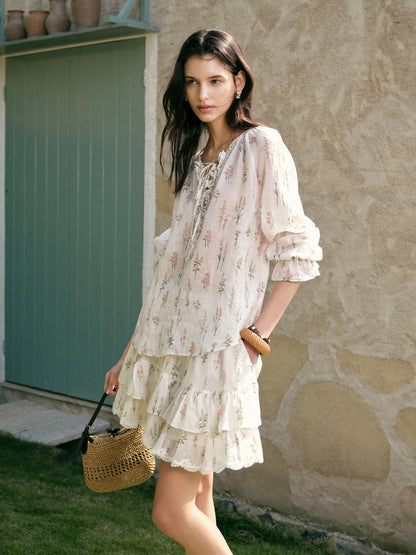 DUSHU 【Breathable Series】Summer Women's Linen Shirt Skirt Set Relaxed Fit Effortless Style Vacation Summer Getaways