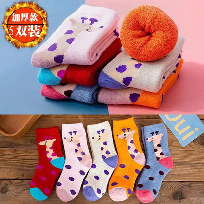 5 Pairs/Lot Kids Scoks Autumn Winter Kids Warm Thicken Cotton Socks Unisex Boys Girls Cute Cartoon Animal Socks