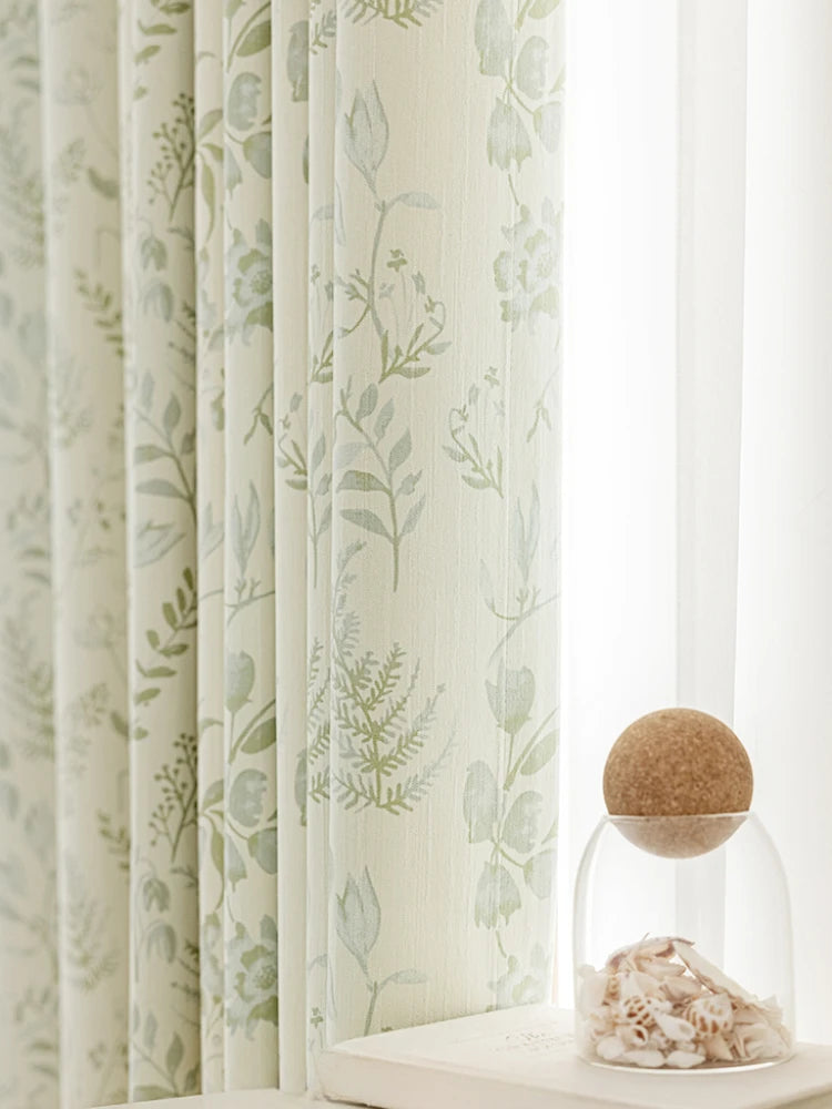 French Living Room Curtains - Floral Pattern Green Bedroom Drapes | Blackout Sun Protection