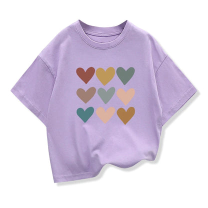 Girls Heart-shaped Cartoon T-shirt Kids Short-Sleeve Graphic High-quality Casual Tops 2026 Summer New Children's Clothing