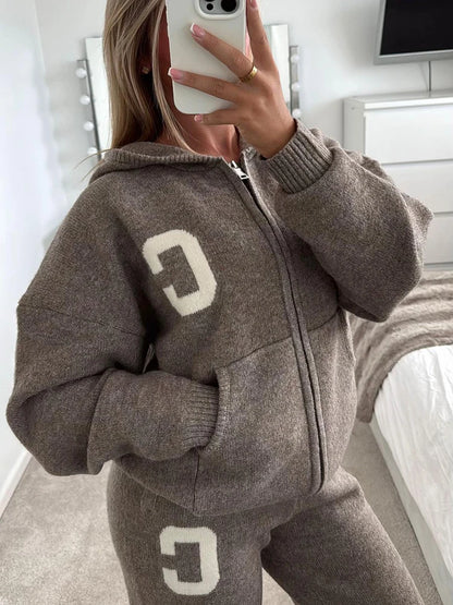 Jacket Tracksuit Two‑piece Set Knit Jacket Clothes Hooded Knit Woman Tracksuit Hooded Knit Coat Pants Trousers Women Clothes