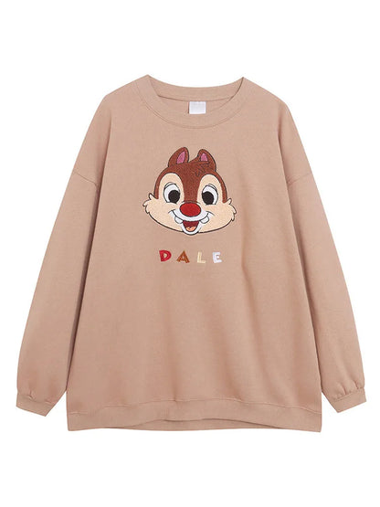 Disney World Disneyland Embroidery Sweatshirt Women Casual Fleece Jumper Mickey Daisy Duck Cartoon Loose Pullover Top O Neck