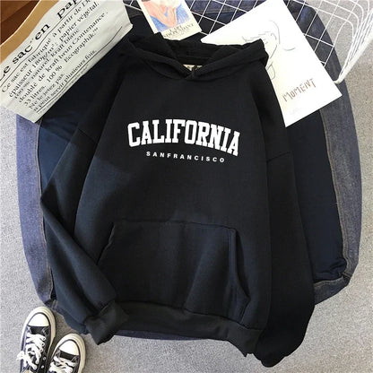 Plus Size 2025 California Fashion Sweatshirts for Woman Casual Sporty Hooded Long Sleeve Pullover Autumn Winter Comfort Hoodies