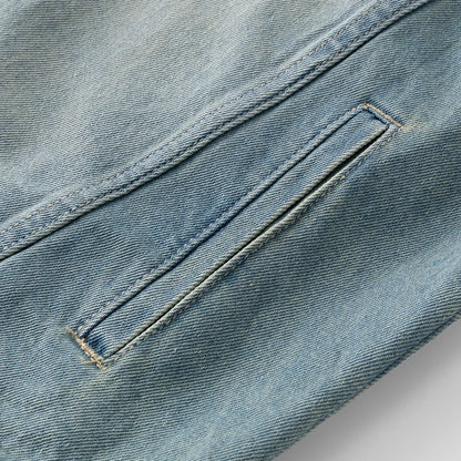 Men's Casual Non-Stretch Denim Jacket High Street Style Zipper Loose Workwear Jacket Plus Size Trendy Streetwear Top