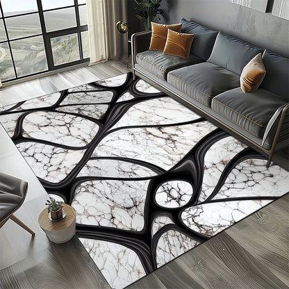 Marble Stone Carpet Rug - Modern Black White Gold Polyester Velvet Area Rug for Living Room