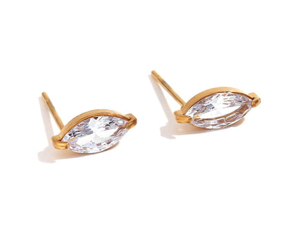 Mini Zircon Flower Crown Stud Earrings – 18K Gold-Plated Steel