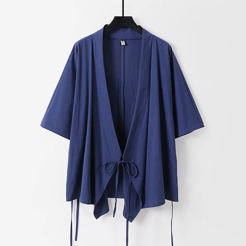 2026 Chinese Style Men's Linen Suit Tang Style Zen Style Hanfu Taoist Long Robe Top Pants Cotton and Linen Loose Two-piece Set