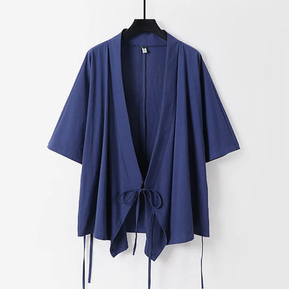 2026 Chinese Style Men's Linen Suit Tang Style Zen Style Hanfu Taoist Long Robe Top Pants Cotton and Linen Loose Two-piece Set