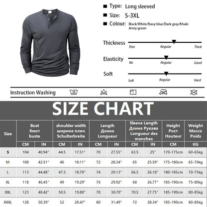 New Men's Henley T-shirts Long Sleeve Basic Casual Band Collar T Shirts Comfortable Soft Pullover Tops Male Tee