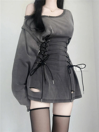 Goth Corset Dress - Fairycore Grunge Bandage Slim Fit Summer Mini Dress