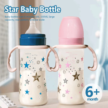 1PC 330ml large-capacity baby feeding bottle star PP bottle wide diameter anti-fall lightweight ergonomic handle design
